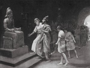 Tukulti-Ninib I en el templo de Marduk (litografía) de Margaret (after) Dovaston