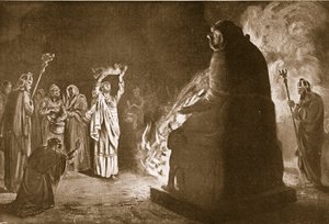 Sacrificio fenicio a Moloc, ilustración de "Hutchinson