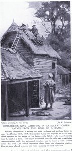 El bombardero King asistiendo a observaciones de artillería desde el tejado de un granero al otro lado del río Lys Octubre de 1914 (litografía) de Margaret Dovaston