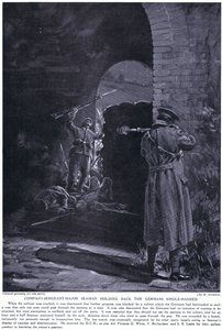 El Sargento Mayor de la Compañía Seaman gana una M.C.D. por contener en solitario un ataque alemán en febrero de 1915 (litografía). de Margaret Dovaston