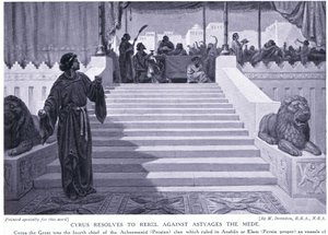 Ciro resuelve rebelarse contra Astyages el Medo 550 a.C. (litografía) de Margaret Dovaston