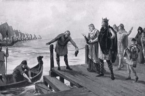 Edgar el Pacificador celebrando una revista naval AD973 de Margaret Dovaston