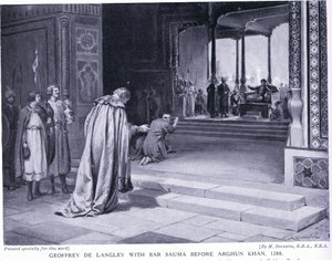 Geoffrey de Langley con Bar Sauma ante Arghun Khan 1288 d.C. (litografía) de Margaret Dovaston