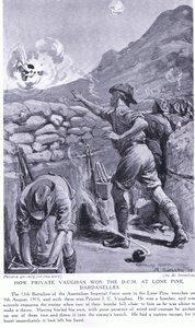 Cómo el soldado Vaughan ganó la DCM en Lone Pine, Dardanelos, agosto de 1915 (litografía)