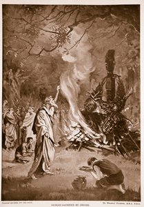 Sacrificio humano por druidas, ilustración de "Hutchison