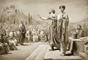 Pericles suplicando por Aspasia, ilustración de "Hutchinson