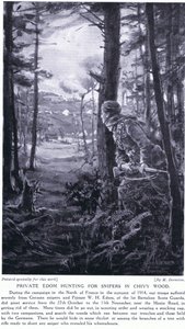 Soldado Edom cazando francotiradores en Chivy Wood, otoño de 1914 (litografía) de Margaret Dovaston