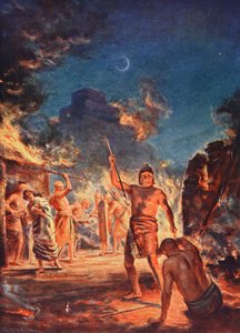 La quema de Lagash, ilustración de la "Historia de las Naciones" de Hutchinson, hacia 1910 (litografía en color). de Margaret Dovaston