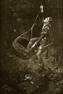 El conde de Kildare escapando de una fosa, c.1548, ilustración de "Hutchinson