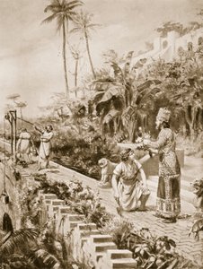 Los jardines colgantes de Babilonia, ilustración de la "Historia de las Naciones" de Hutchinson (litografía). de Margaret Dovaston