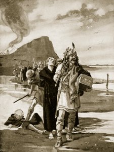 El saqueo de Lindisfarne, ilustración de "Hutchinson