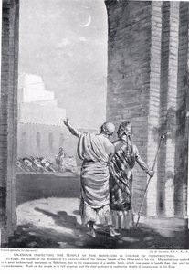 Ur-Engur inspeccionando el Templo del Dios Luna durante su construcción, ilustración de la "Historia de las Naciones" de Hutchinson (litografía).