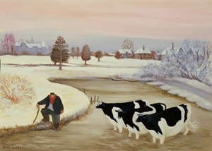 Vacas en un río invernal