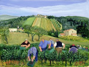 Viñedo, aceitunas y girasoles (óleo sobre lienzo)