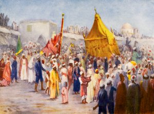 Regreso del Haj de La Meca a Damasco (litografía en color) de Margaret Thomas
