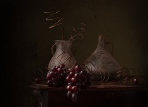 Naturaleza muerta con uvas negras de Margareth Perfoncio