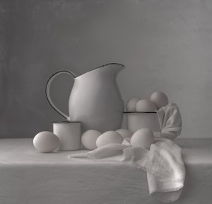 Jarra blanca para huevos frescos de Margareth Perfoncio