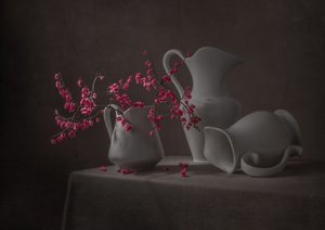 Flores rosas y jarras blancas de Margareth Perfoncio