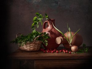 Naturaleza muerta en una cocina rústica de Margareth Perfoncio