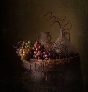 Naturaleza muerta rústica con vino