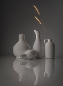 Naturaleza muerta con jarrones blancos