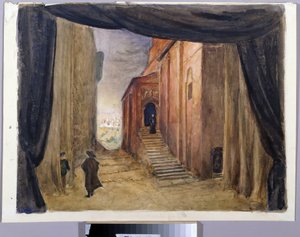 Decorado preparatorio para la ópera "El invitado de Pierre", de Alexandre Dargomyjski (1813-1869) de Margarita Genrichovna Genke Shifrina