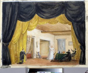 Decorado preparatorio para la ópera "el convidado de piedra" de Margarita Genrichovna Genke Shifrina