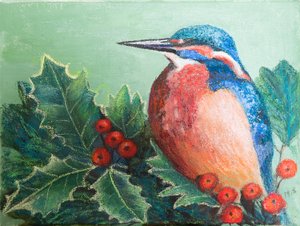 Martín pescador sobre bayas, 2022 (pastel) de Margo Starkey