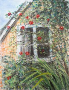 Rosas sobre ventana, 2022 (pastel) de Margo Starkey