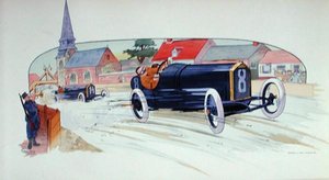 Un coche de carreras Peugeot en el Gran Premio de Francia de 1911 de Marguerite (fl.1909 14) Montaut