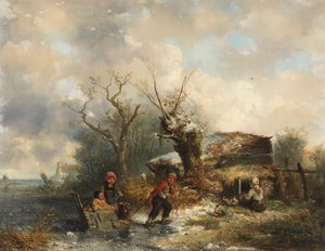 Paisaje invernal con niños jugando de Mari ten Kate
