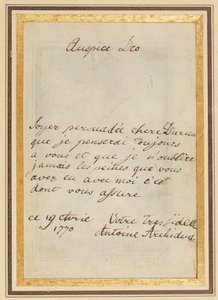 Carta autógrafa a Thérèse o Barbe Durieux, fechada el 19 de abril de 1770 de Maria Antonia Josepha Johanna von Habsburg Lothringen