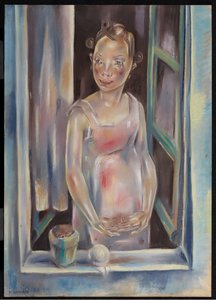 Muchacha en una ventana abierta, c.1924 (pastel sobre papel) de Maria Blanchard