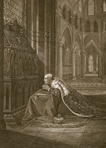 Luis VII, Rey de Francia, ante la tumba de Beckett, grabado por W. Sharp, ilustración de 