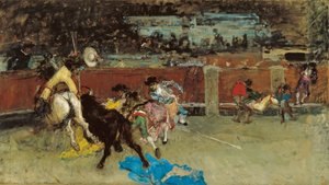 Corrida de toros. Picador herido - Fortuny, María (1838-1874) - c 1867 - Óleo sobre lienzo - 80,5x140,7 - Museo Carmen Thyssen, Málaga de Mariano Fortuny y Marsal