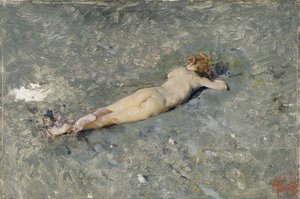 Niño desnudo tirado en la playa de Portici (Desnudo en la playa de Portici) - Pintura de Mariano Fortuny (1838-1874) de Mariano Fortuny y Marsal