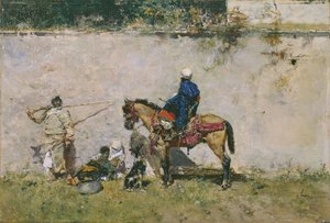 Orientalismo: una familia marroquí junto al agua (Los marroquíes) - Pintura de Mariano Fortuny (1838-1874) de Mariano Fortuny y Marsal