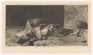Hombre árabe vigila el cadáver de su amigo Arabe veillant sur le corps de son ami (título sobre el objeto)