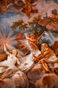 Rómulo es recibido en el Olimpo por Júpiter. Detalle de “Apoteosis de Rómulo" 1775 -1779, fresco de Mariano Rossi
