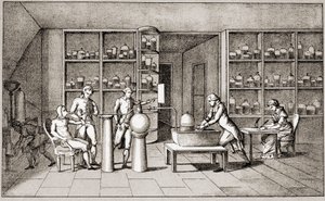 Antoine Laurent de Lavoisier (1743-1794), químico francés realizando un experimento sobre la respiración del hombre en reposo. Dibujo de la Sra. Lavoisier. París siglo XVIII. Colección Leemage. de Marie Anne Pierrette Lavoisier