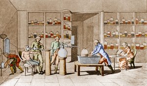 Antoine Laurent de Lavoisier (1743-1794), químico francés, realiza un experimento sobre la respiración del hombre en reposo. Del dibujo de Mme Lavoisier. París siglo XVIII. Colección Leemage de Marie Anne Pierrette Lavoisier