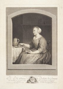 Una mujer holandesa desayunando, vista a través de una ventana de Marie Louise Adélaïde Boizot