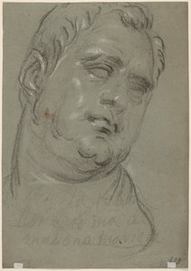 Cabeza de hombre, según la antigüedad (verso) (tiza blanca y negra sobre papel azul) de Marietta Robusti Tintoretta