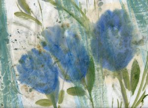 Flores azules, 2020 (técnica mixta sobre papel A4) de Marina Falco