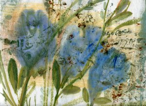 Flores azules 2, 2020 (técnica mixta sobre papel A4)