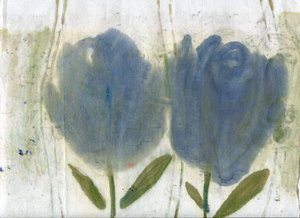Tulipanes azules, 2020 (óleo y técnica mixta sobre papel A4) de Marina Falco