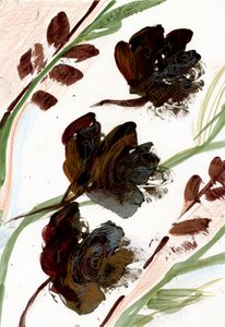 Flores secas, 2020 (óleo y técnica mixta sobre papel A4) de Marina Falco