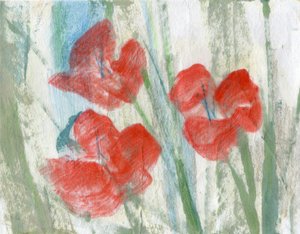 Flores rojas, 2020 (técnica mixta sobre papel A4) de Marina Falco