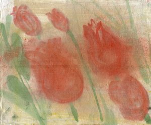Tulipanes rojos 1, 2020 (óleo y técnica mixta sobre papel) de Marina Falco