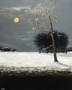 Noche de invierno bajo la luna dorada de Marina Kozyr